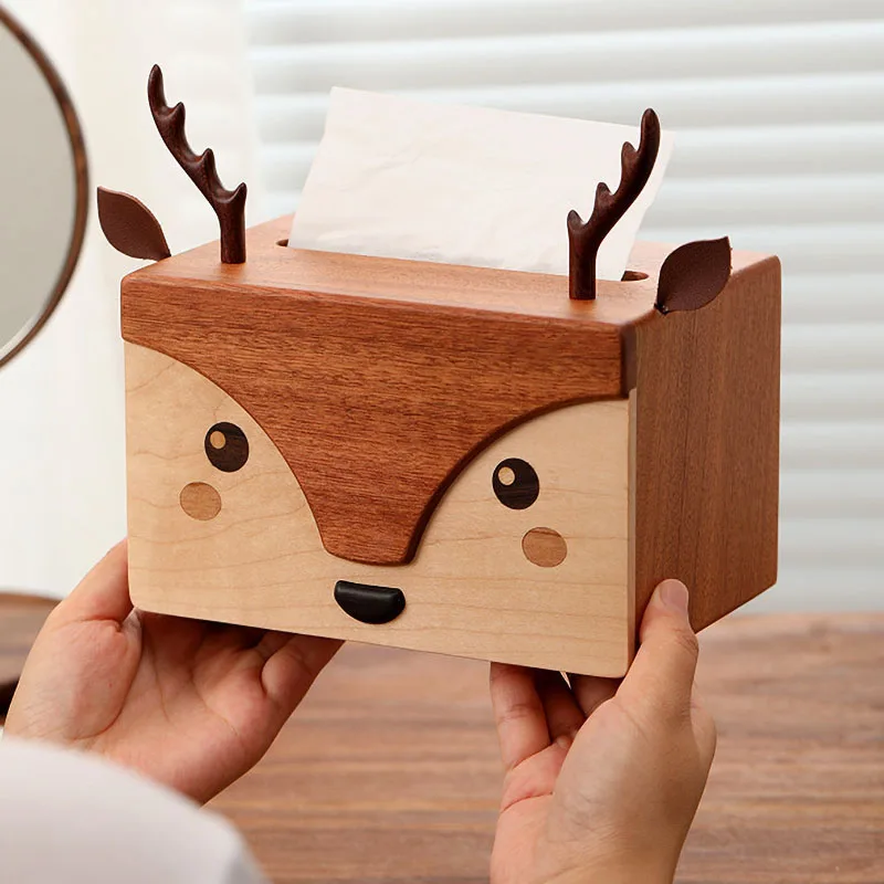 

Новый современный милый олень из цельного дерева, многофункциональная коробка для салфеток, журнальный столик для ресторана, настольный орнамент, пульт дистанционного управления, ручка для хранения