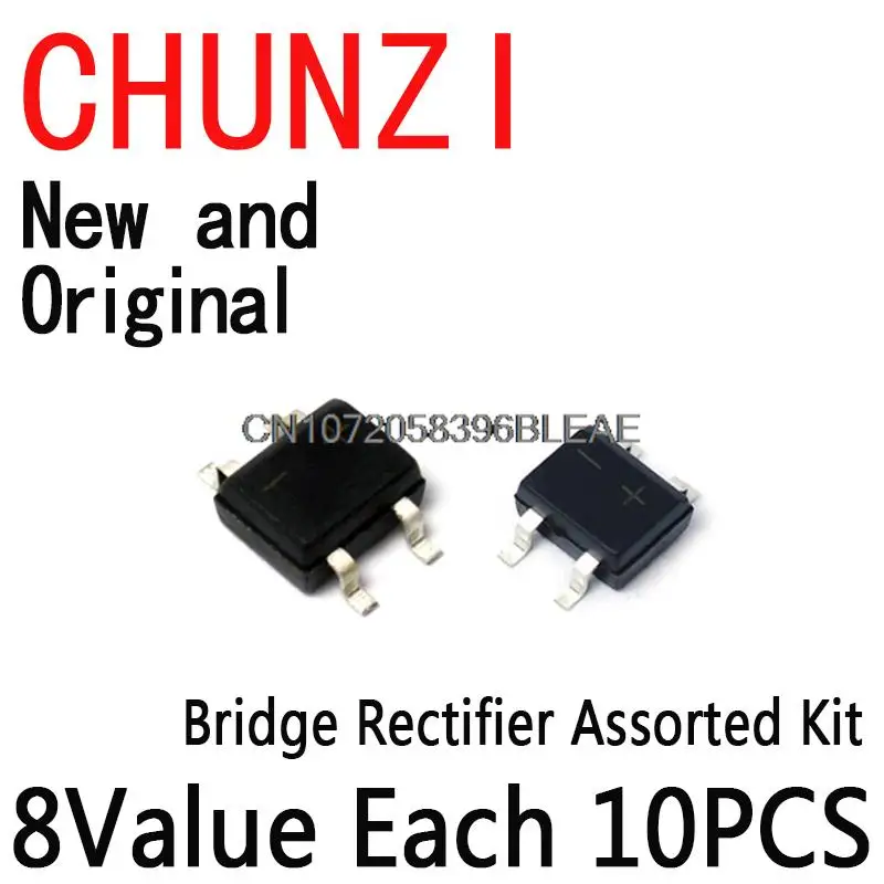 8Value*10PCS=80PCS Bridge Rectifier Assorted Kit Contains Igmopnrq SOP-4 MB6S MB6F MB10S MB10F ABS10 DB107S DB157S DB207S