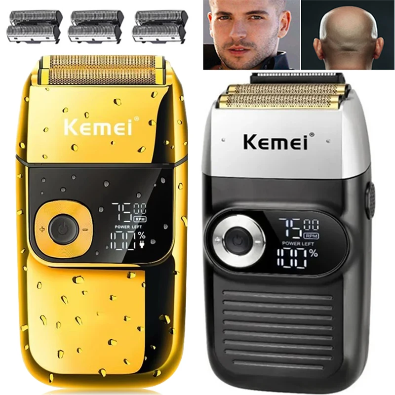 Kemei Cordless Electric Shaver for Men Twin Blade Reciprocating Rechargeable Beard Razor Face Care Multifunction Strong Trimmer