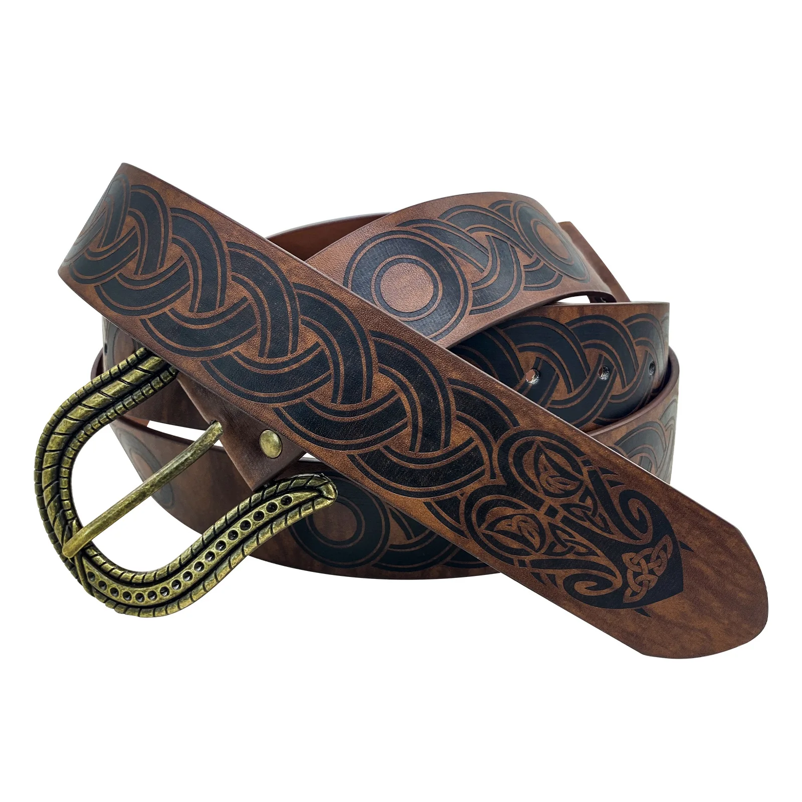 Viking style Celtic snake head and tail embossed whole embossed antique belt