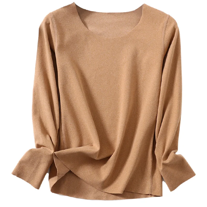 Double-Sided Fce Thiened Long Sve round Ne Warm Top T-shirt slim fit da donna Abbigliamento interno per l'autunno inverno