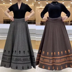 Autumn Winter Cashmere Knitting Skirt Women High Waist A-line large Swing Skirt Female Thickened Wool Winter Long Skirts 2024New