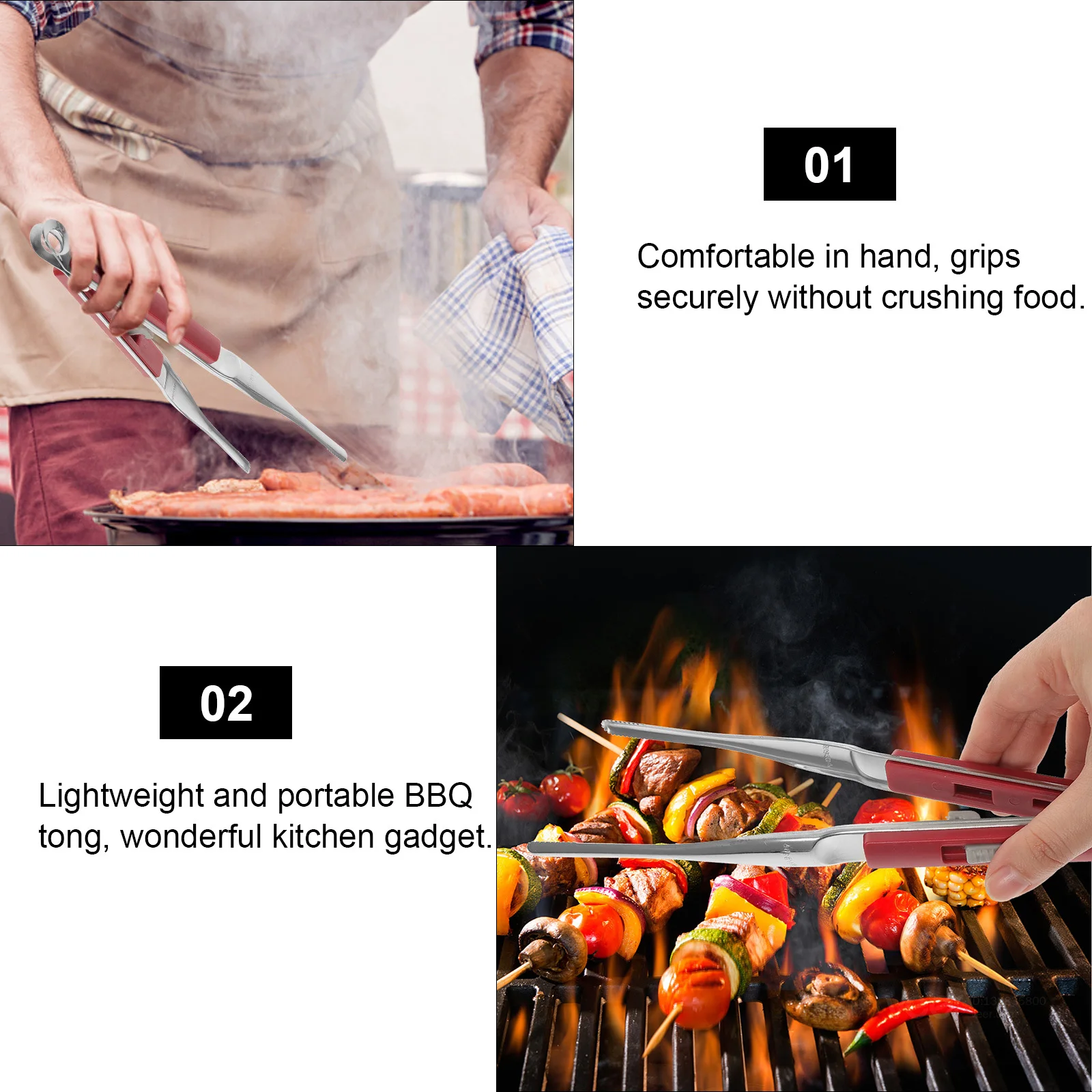 

Stainless Steel Food Tong 8 Inch Multi-Functional Cooking Tongs for Grilling Bbq Kitchen Use Ergonomic Design Non-Slip Long