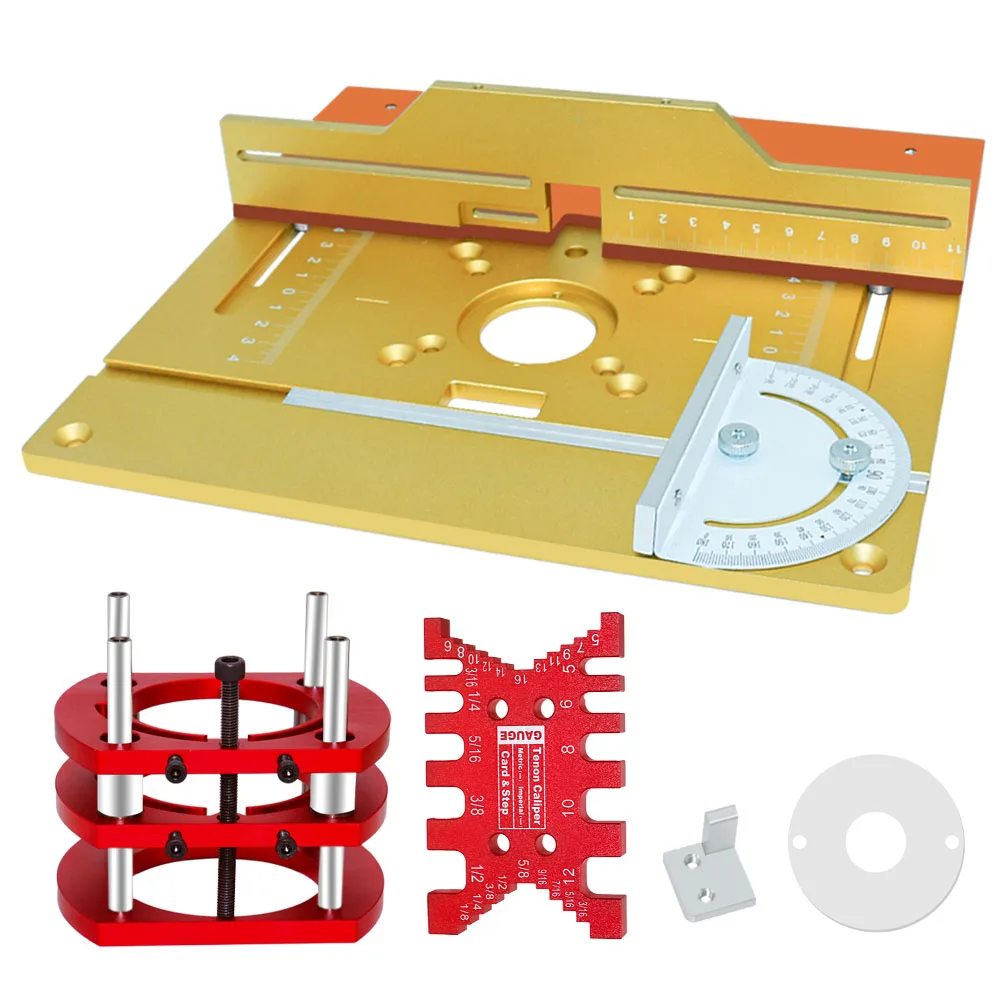 Upgraded Aluminium Router Table Insert Plate Woodworking Tool Set with Miter Gauge and Sliding Tenoning Fence for Router Table