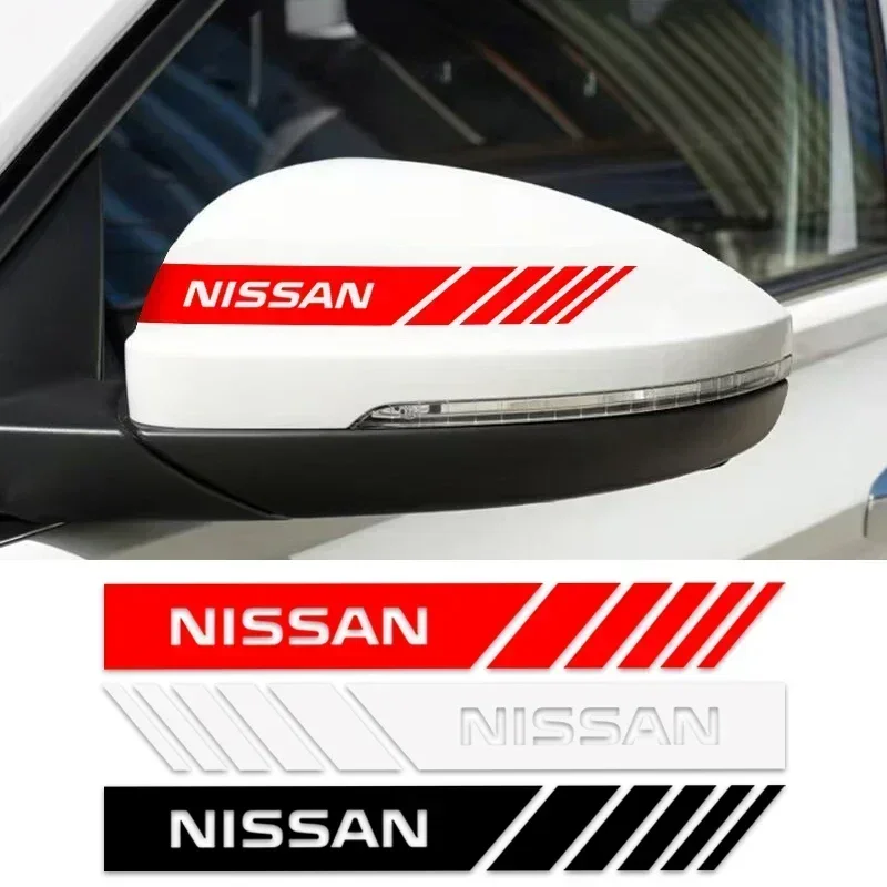 2pcs Car PVC Stripe Racing Strips Rear View Mirror Stickers For Nissan J10 X-Trail Qashqai Juke Leaf Micra NOTE Patrol Gadgets