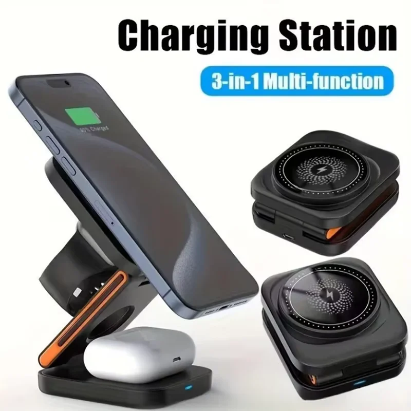 3 in 1 Wireless Charger Stand for IPhone 15 14 13 12 Samsung S23 S22 S21 Galaxy Watch 5 4 Active Buds Fast Charging