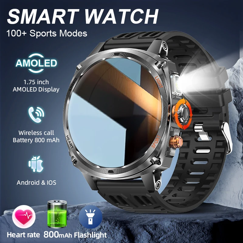 

Новые умные часы LIGE Military T-Rex 3 Ultra с AMOLED-экраном, 800 мАч, водонепроницаемые IP68, со светодиодным фонариком, отслеживанием пульса и спортивными функциями, для мужчин