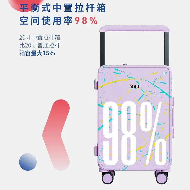 New luggage wide pull rod boarding box Travel code box female 20/26 inch splash ink series suitcase