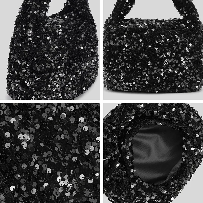 MABULA Black Silver Sequins Small Square Handbag Sparkle Glossy Luxury Design Winter Fashion Phone Purse Ladies Shoulder Satchel