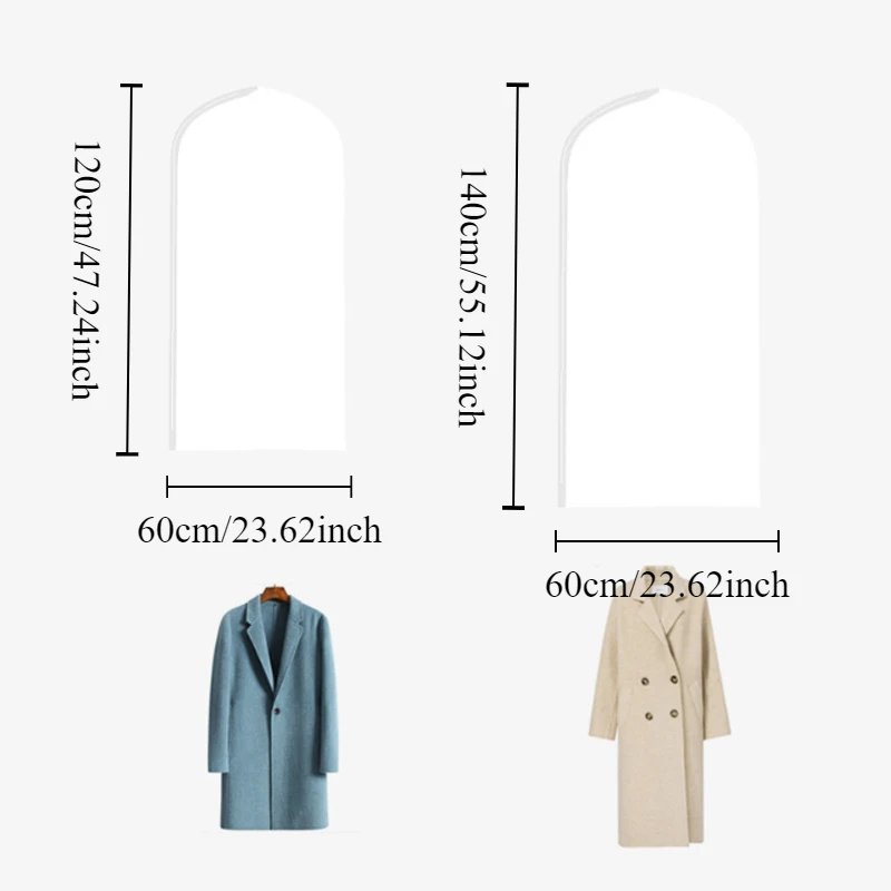 1Pc Translucent Waterproof Moisture-Proof Suit Coat Dust Bag With Side Zipper Hanging Pockets For Household Use