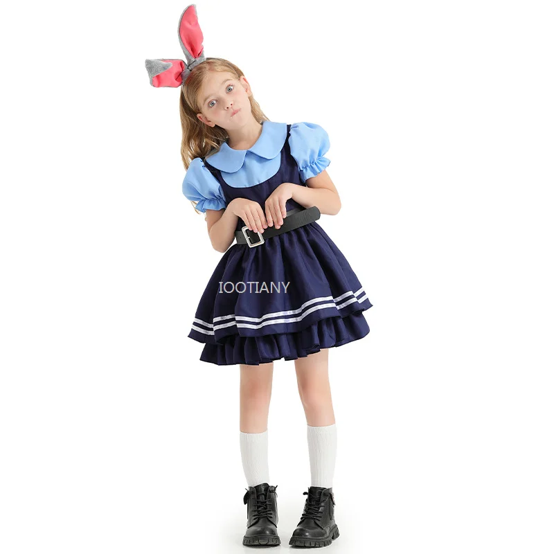 

AA1 Children's Day Police Detective Character Dresse Bunny Cosplay Blue Skirt Halloween Carnival Party Stage Performance Costume