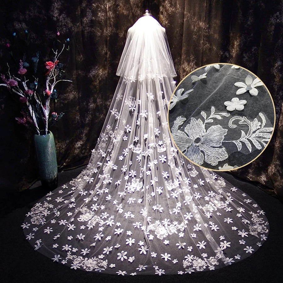 

New Arrival Cathedral Wedding Veils Bride Wedding accessories Vestidos de novia boda Ivory Bridal Veil without Comb Mariage