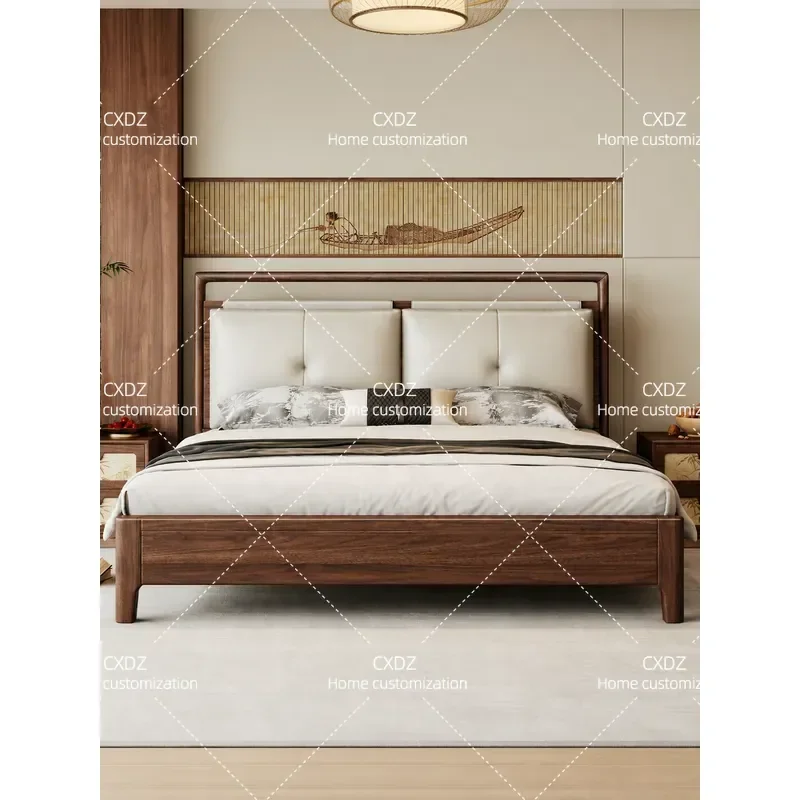 Song Style Aesthetics North American Black Walnut Full Solid Wood Bed 1.2m 2m Master Bedroom Removable Washable Soft