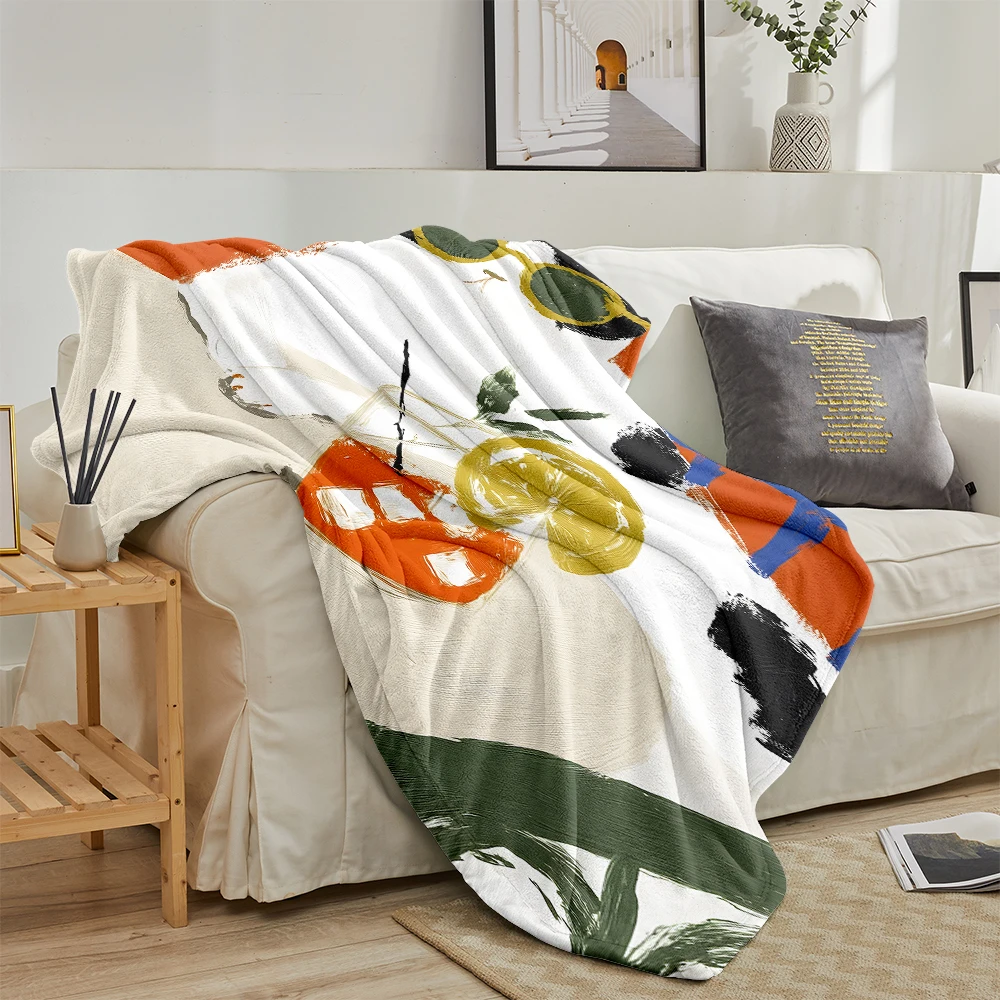 Cat Sunglasses Cocktail Super Soft Flannel Blanket Fuzzy Warm Throw Blanket for Bed Couch Cozy Plush Bed Cover All Season