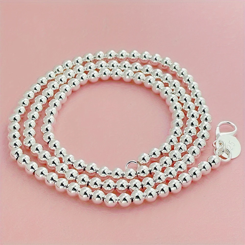 Collar de cadena de plata de ley 925 con cuentas de 4MM, venta al por mayor, para mujeres, hombres, dijes para mujer, regalo de fiesta de boda, bonito