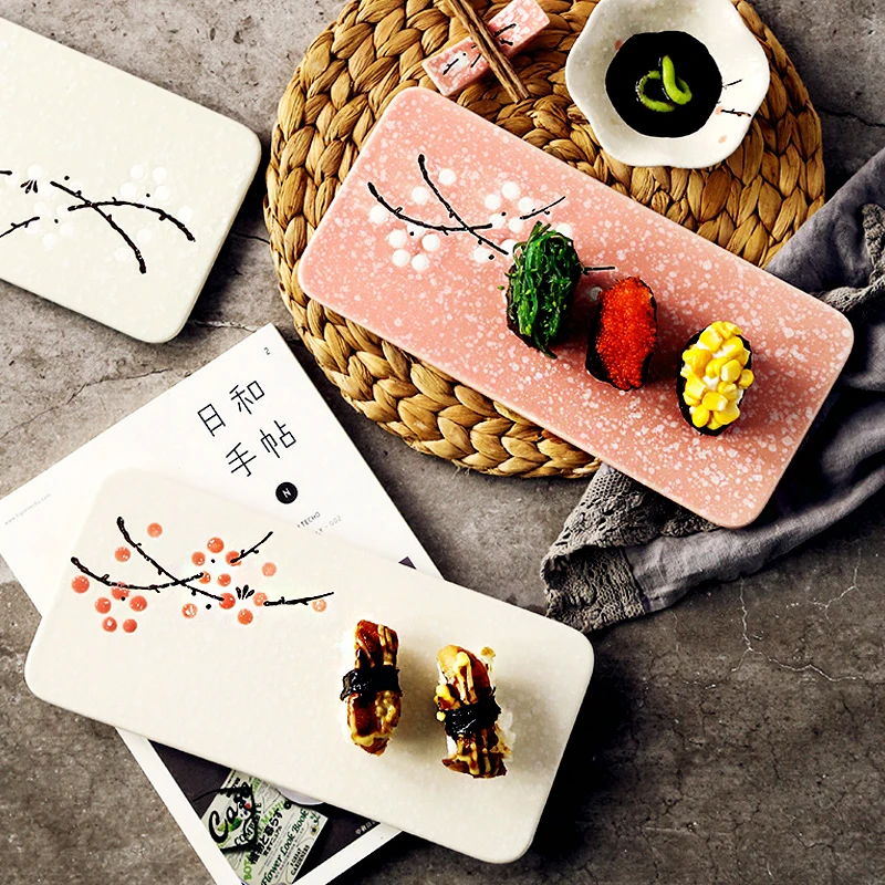 

Japanese Style Ceramic Sushi Plate Barbecue Saury Dish Western Food Buffet Dessert Plate Porcelain Dish Tableware Art Plate