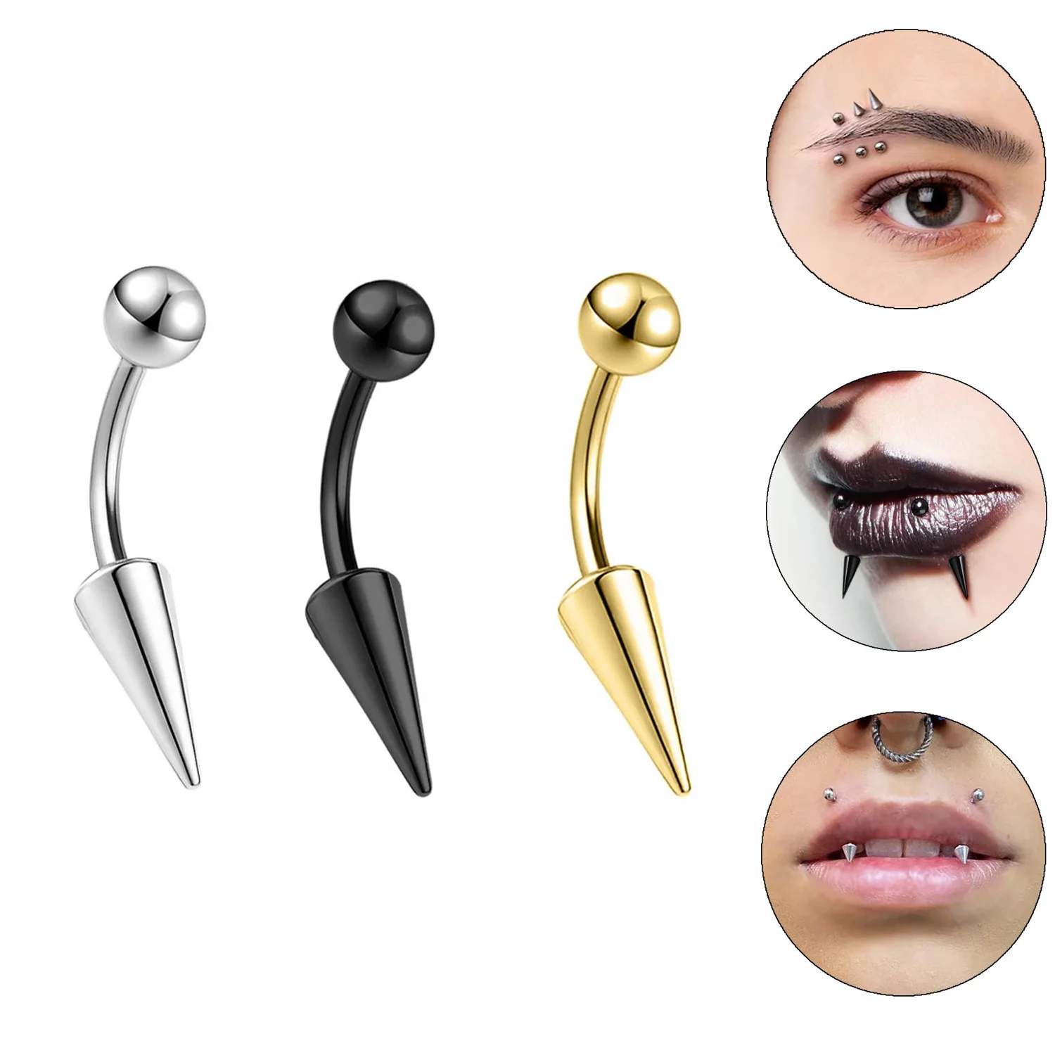 1PC 16G Long Spike Bridge Stainless Steel Eyebrow Ring Curved Barbell Cartilage Earring Punk Cone Labret Piercing Jewelry view 2