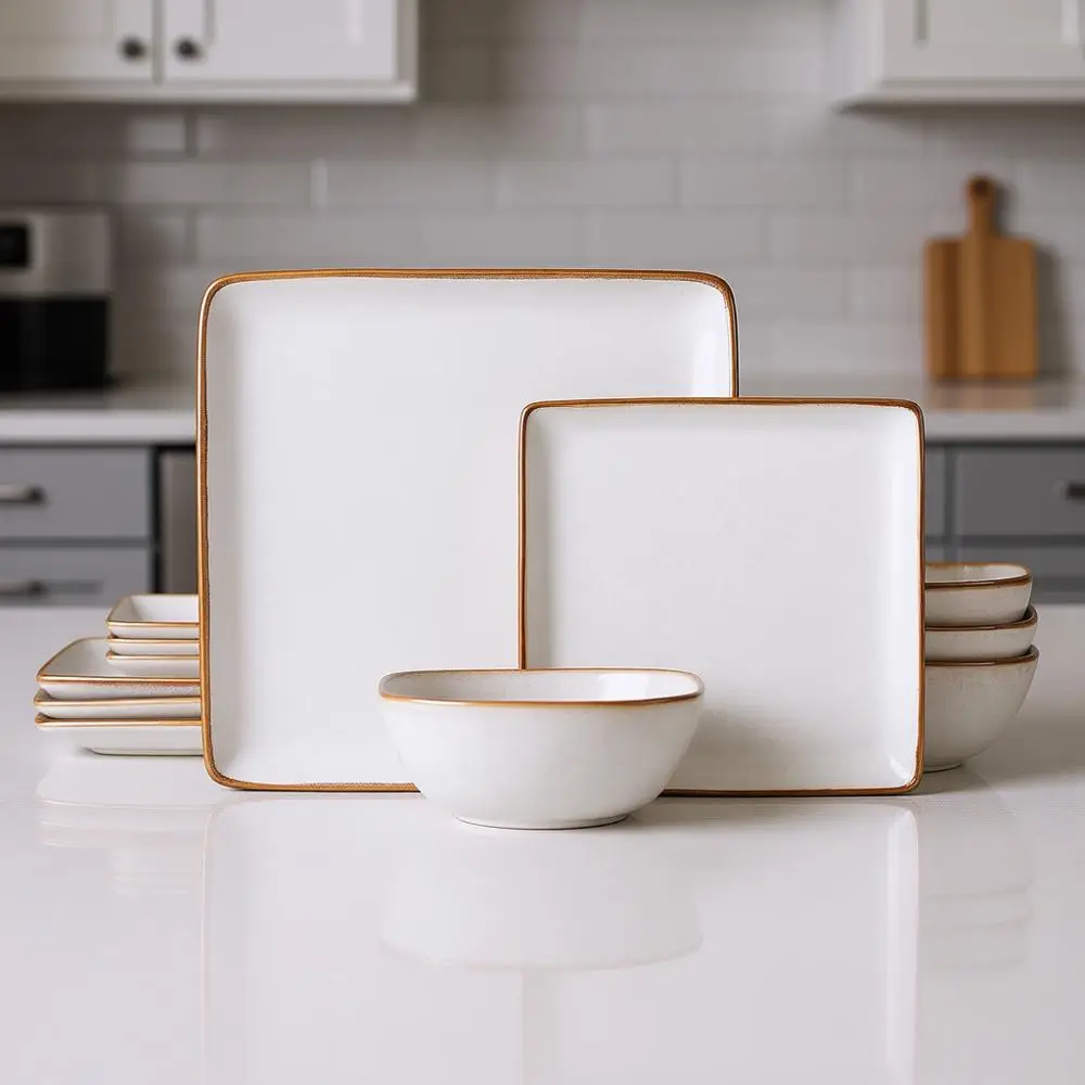 

Набор посуды из 12 предметов из белого керамического фарфора «Морские раковины»: для использования в микроволновой печи и посудомоечной машине, устойчивая к царапинам реактивная глазурь