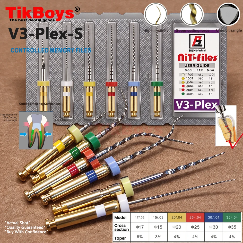 6pcs/BOX Dental File V3-M Plus Pro Root Canal Taper Endodontic File 31mm Heat Activated Rotary File Flexible Dentist Materials