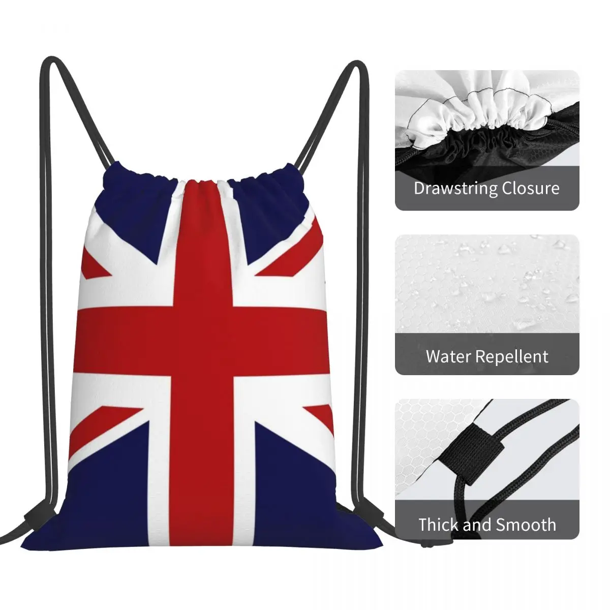 Sacos de cordão portáteis para homens e mulheres, Mochilas escolares, Bundle Pocket Sports Bag, Saco de livro, Union Jack Bandeira do Reino Unido