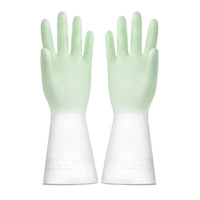 1pair Silicone Cleaning Gloves Waterproof  Dishwashing Cleaning Gloves Scrubber Dish Washing Sponge Rubber Gloves Cleaning Tools