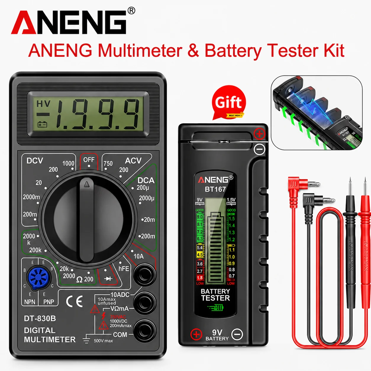 ANENG DT830B 1999 Counts Digital Multimeter Kit AC DC Volt Amp Res Diode Triode BT167 Batt Level Tester Home Circuit Repair Tool