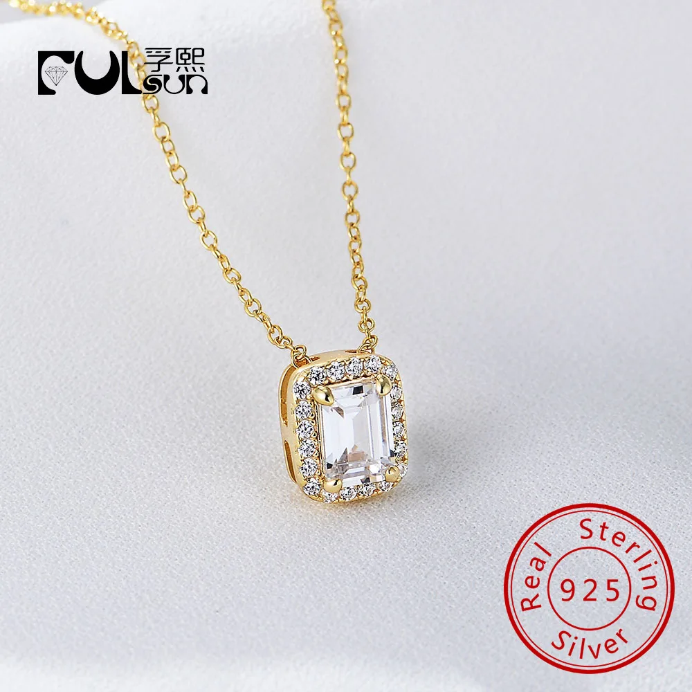 

Стерлингового серебра 925 пробы, позолоченный 14 карат, кулон квадратной огранки, прямоугольная форма, ожерелье для женщин, юбилейные украшения