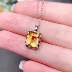 Simple 925 Rectangle Gemstone Pendant 7mm*9mm 2ct Natural Citrine Necklace Pendant 18K Gold Plating Citrine Jewelry