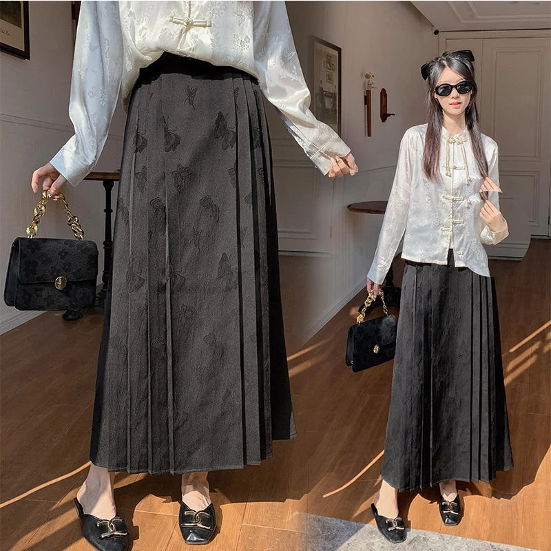 National Wind New Chinese Style Butterfly Jacquard Temperament Improved Half Skirt Daily Hanfu Long Women Daily Skirt