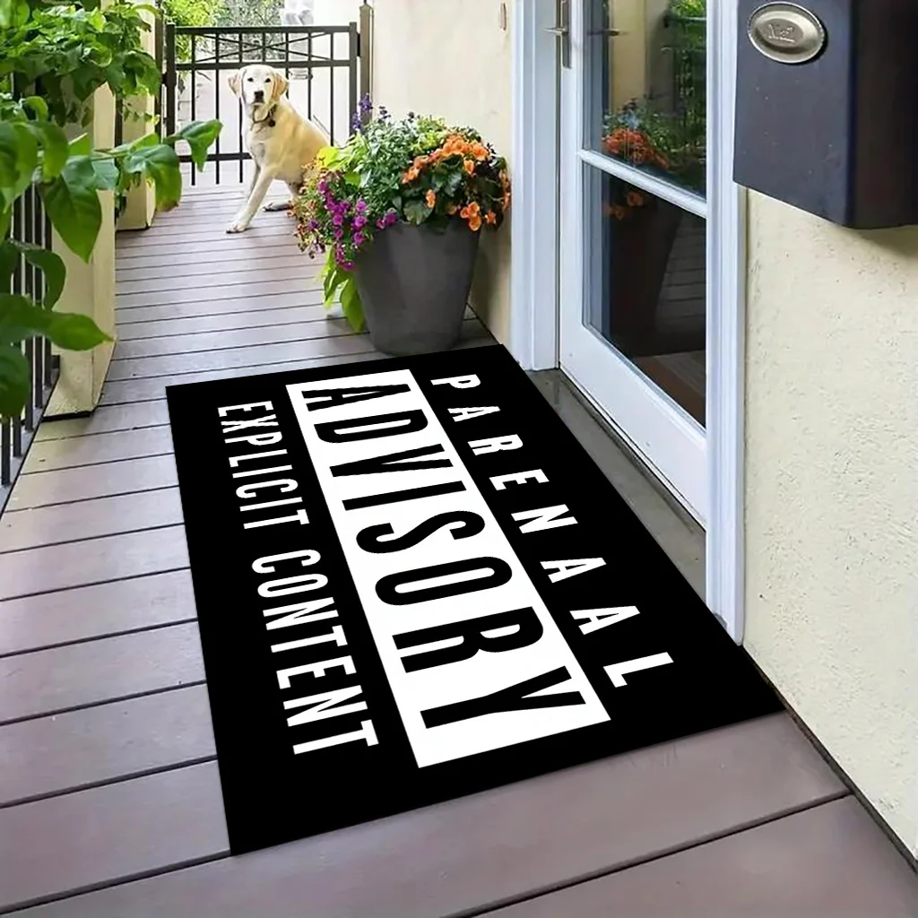 Parental Advisory Doormat, Explicit Content Warning Sign, Black & White Hip Hop Style Entrance Rug, Funny Home Decor Gift