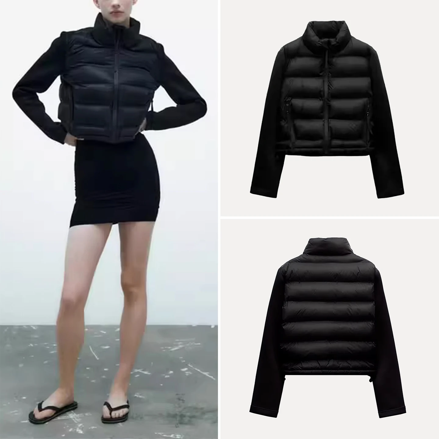 

Z Women's Faionable Stand Collar Splice Lightweight Jaet Coat 2025 New Sle ort Outerwear Zipper Closure