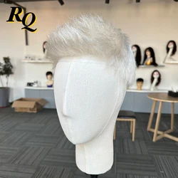 Pre Styled Silver 60RY Thin Skin V Looped Men Toupee Human Hair Men Wig Hair Replacement Systems Hair Piece Protesis Hombre Male