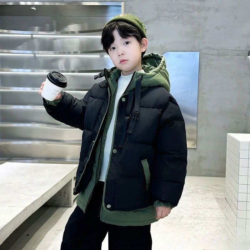 Boys Winter Padded Jacket Thickened Hooded Coat Kids Outerwear Warm Clothing New 2027 Children Parka Fashion