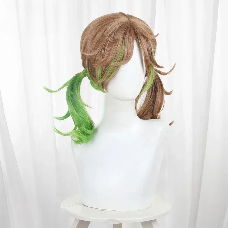 CyGame Identity V Lala Band marrón verde encurtido doble cola de caballo Cosplay peluca mujeres pelo sintético resistente al calor Halloween + peluca C