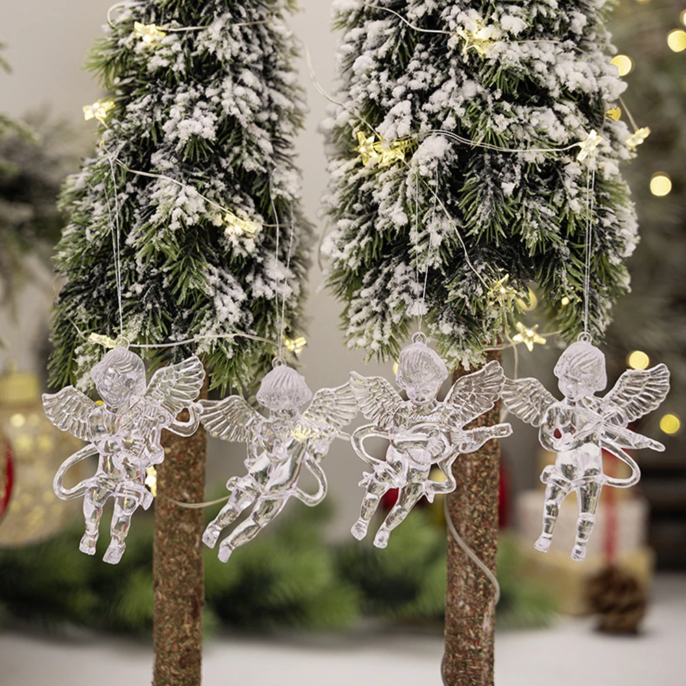 

4Pcs Clear Hanging Angel Decorations Transparent Acrylic Xmas Ornaments Christmas Tree Pendants Holiday Decoration
