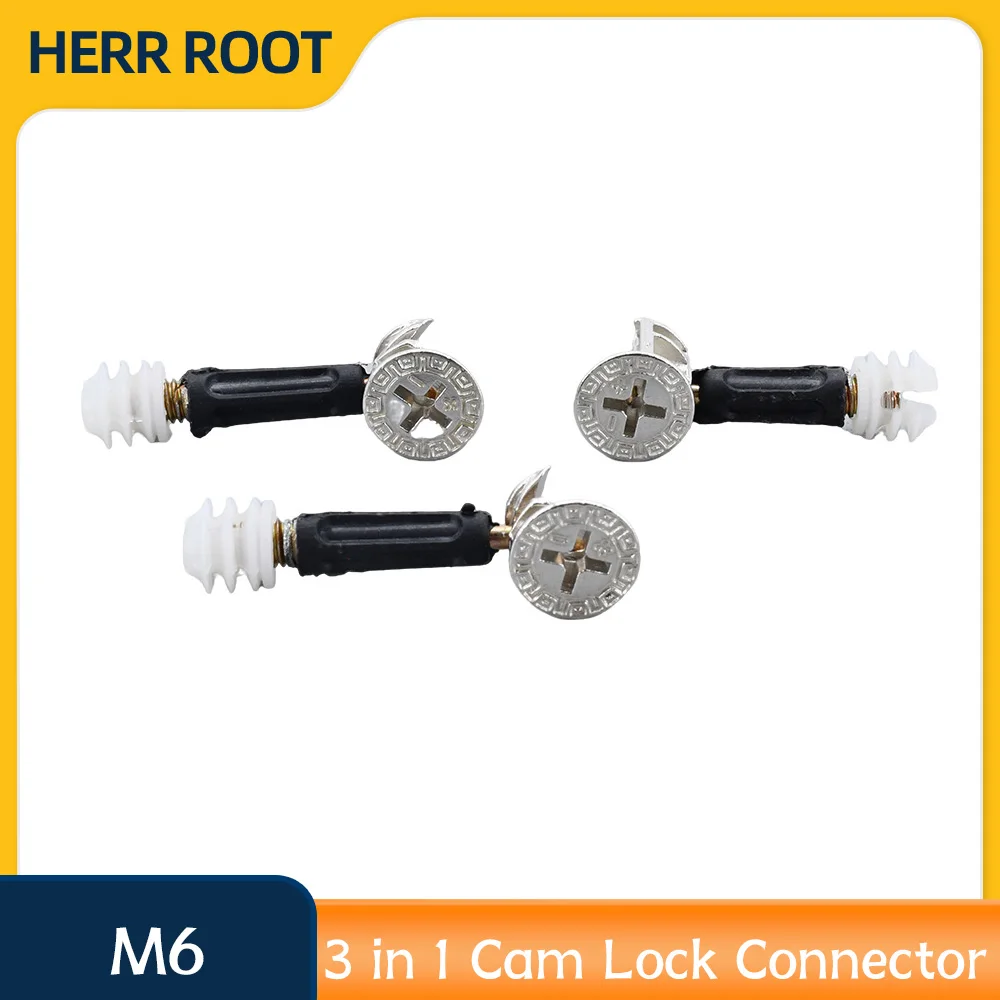 Bed Table Woodworking Furniture 3 in 1 Connector Cam Lock Screw Nuts Hardware for Wardrobe Cabinet Drawer Wooden Panel Assembly