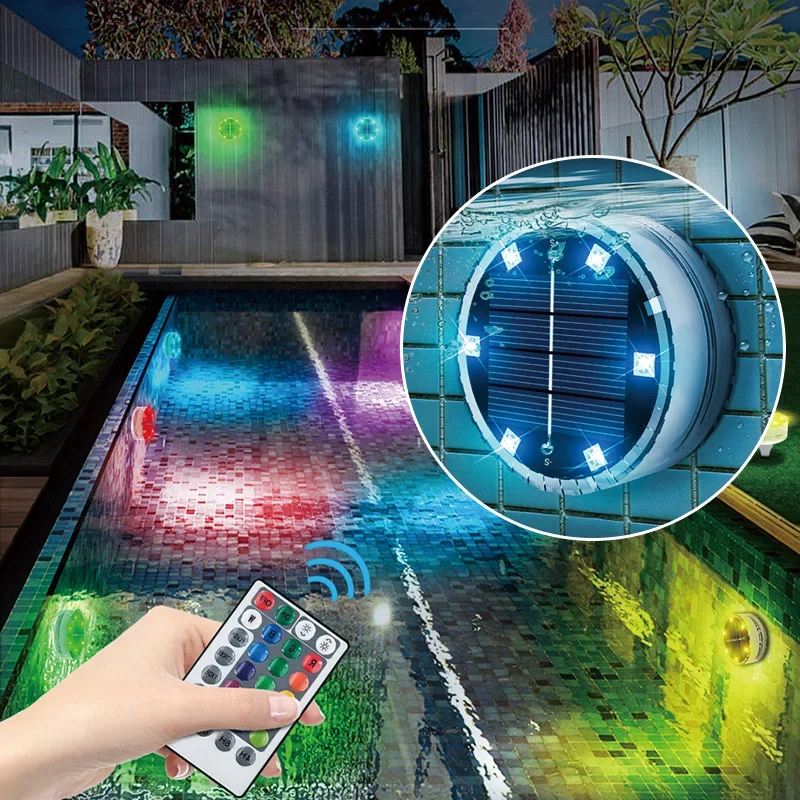 Solar diving LEDLed light RGB color changing underwater solar wall light Fountain aquarium waterproof IP68 floating pool light