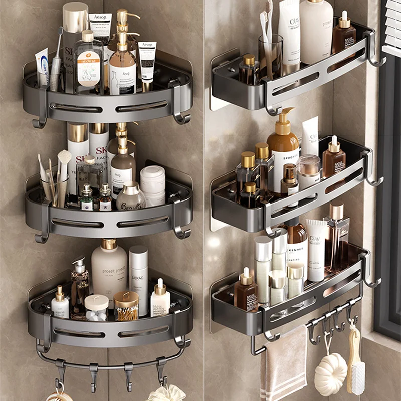 Adhensive Bathroom Shampoo Holder Shower Caddy Shelves Storage Organizer No Drill Shelf Corner Towel Holder Shelves For Bathroom