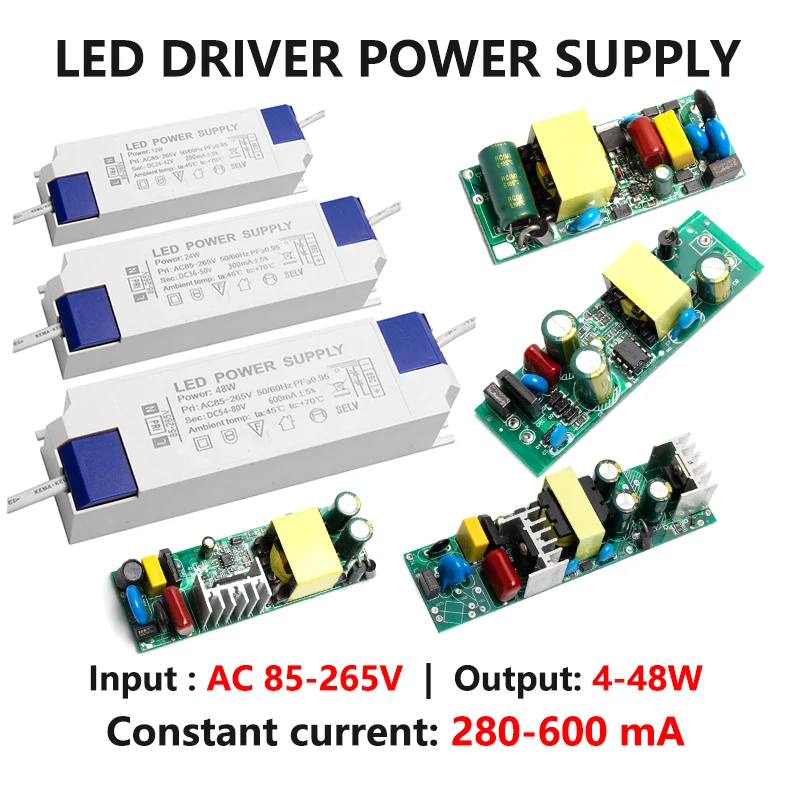 Hot 300mA 600mA LED Constant Current Driver Power Supply 85-265V AC to DC Lighting Transformers for Downlight Lamp Ceiling Light