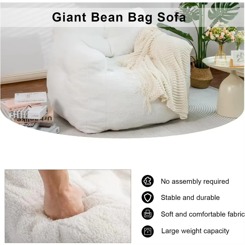 Adult bean bag chairs, giant bean bag chairs with padding, soy bag chairs with faux fur and memory foam with armrests