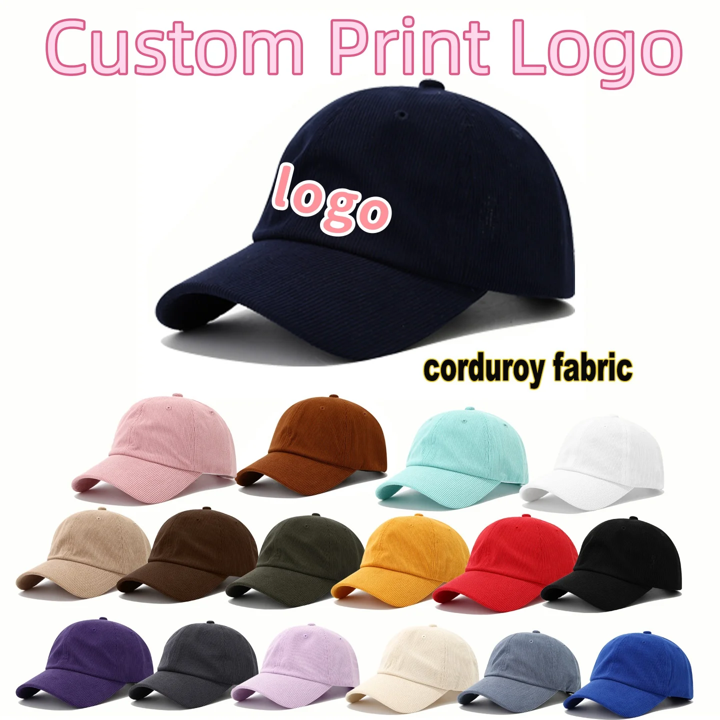 Customized Printed Logo New Corduroy Baseball Cap Cotton Solid Color Sunhat Sport Snapback Caps Warm Fashion Hip Hop Fishing Hat