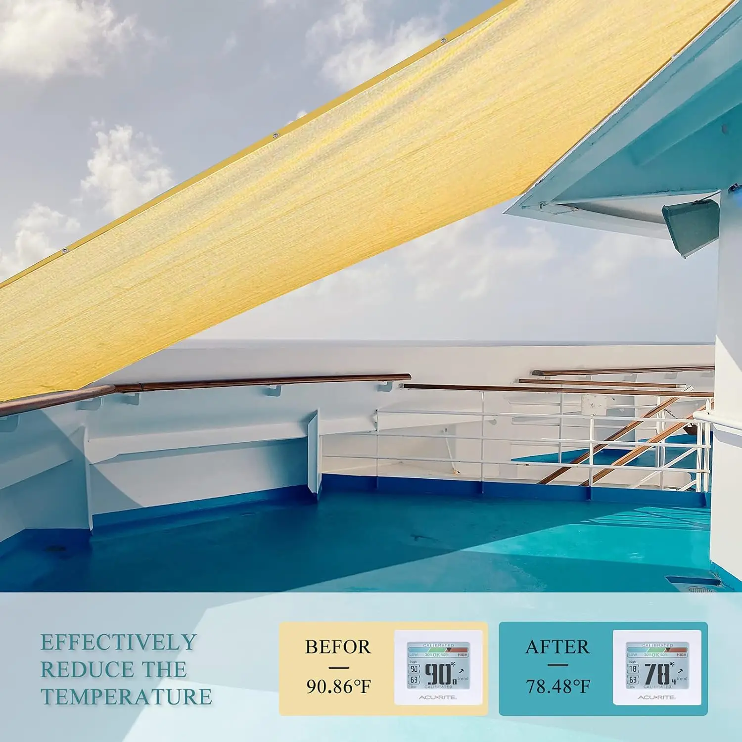 قماش مظلة خارجي 90%، مقاس 16 × 20 بوصة، عريشة، سطح السفينة، ومظلة شمسية للفناء الخلفي مع حماية من الأشعة فوق البنفسجية، مادة HDPE مقاومة للحرارة #6