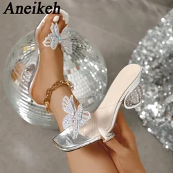 Aneikeh Fashion Diamond Butterfly Sandals Slippers Women Transparent Thick Bottom Party Dress Mules High Heels 2026 Summer Heele