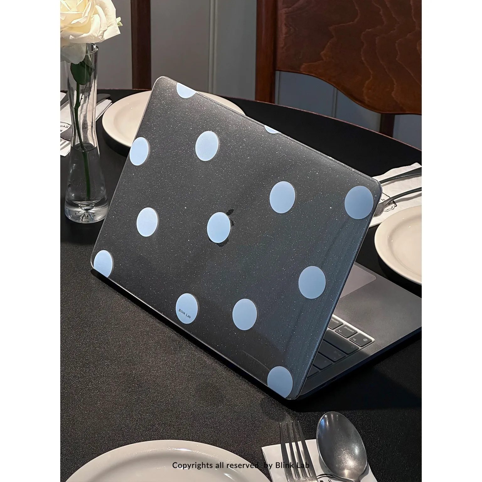 Simple Blue Polka Dots Glitter Laptop Case For Macbook Air 13.6 M4 NEO 15 M3 Hard Cover For Mac Book Pro 13 M1M2 14 M4 M5 16