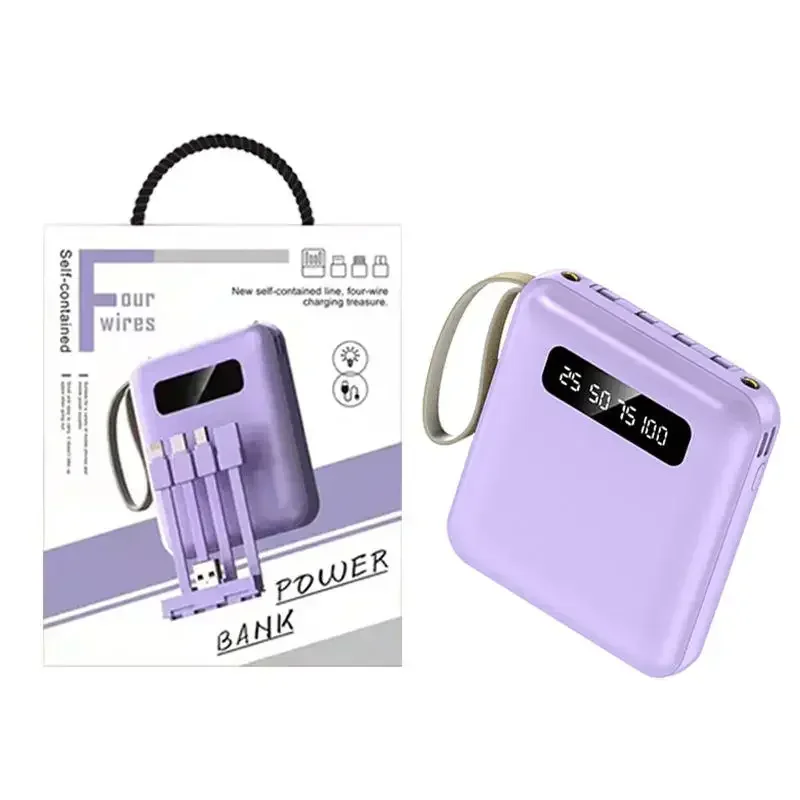 30000mAh Mini Power Bank Portable Charger Mirror Screen LED Digital Built-in Cable Powerbank for iPhone Samsung Xiaomi Huawei