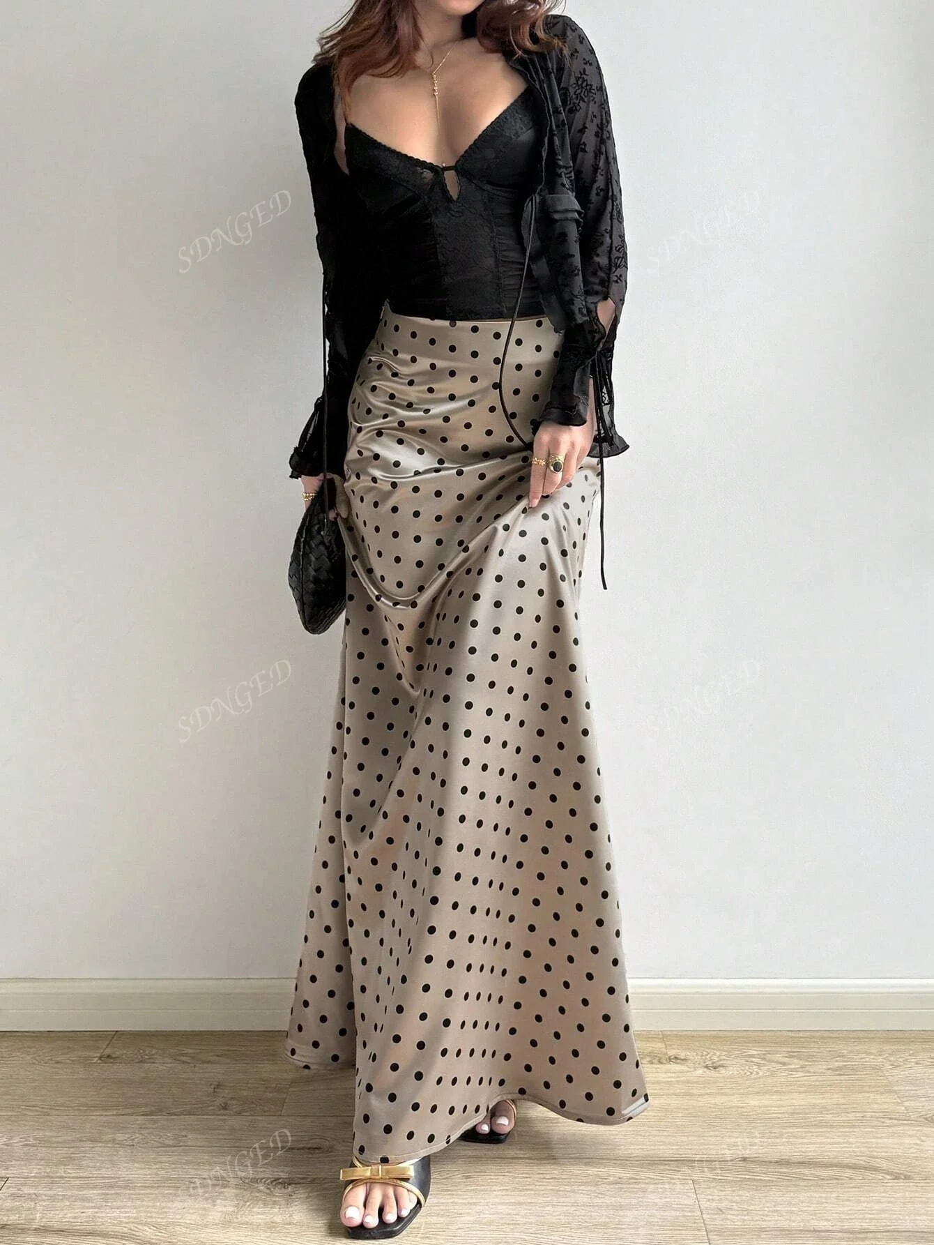 2025年新作 ハイウエスト 水玉模様 ハーフスカート エレガント ストレートカット ボディコン 冬 ミディアム丈 Aラインスカート レディース