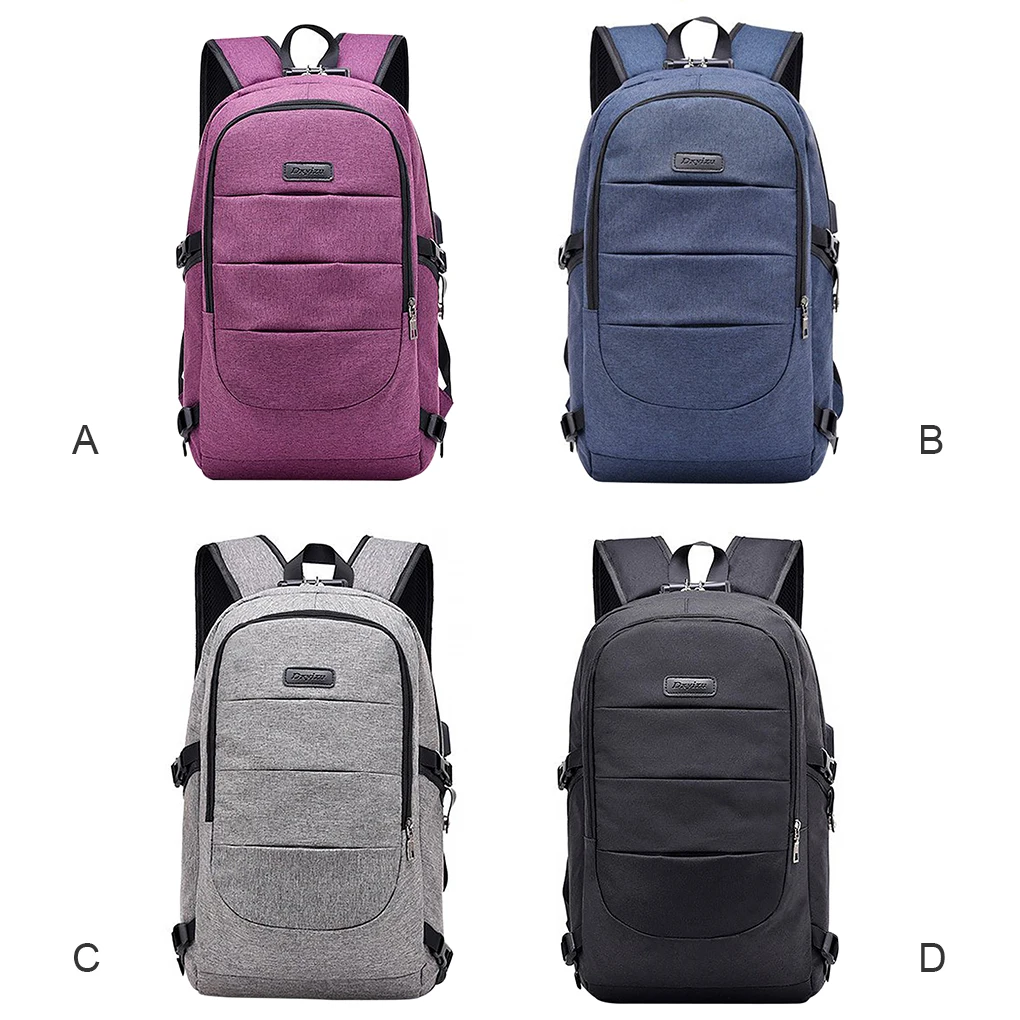 

Laptop Backpack Business Travel Bag Notebook Pouch with Anti-theft Lock Earphone USB Charging Port Purple