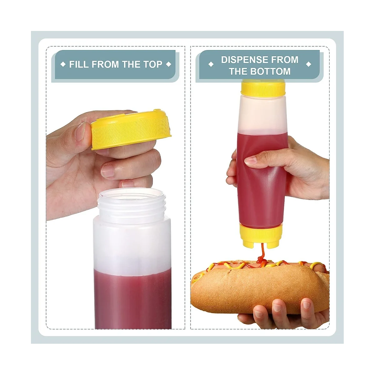 16Oz Inverted Plastic Squeeze Bottles, Refillable Tip Valve Dispenser Condiment Squeeze Bottle for Sauces Ketchup