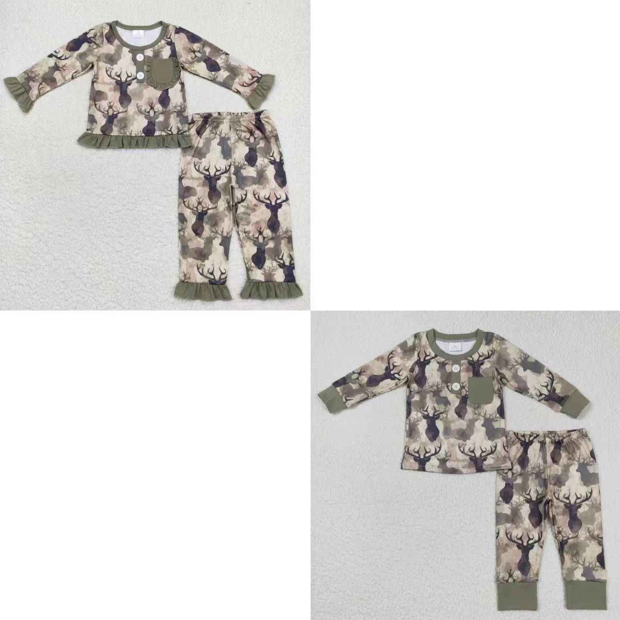 

Toddler Kids Camo Outfit Sleepwear Matching Baby Boy Girl Long Sleeves Reindeer Pocket Pullover Shirt Children Pants Set Pajamas