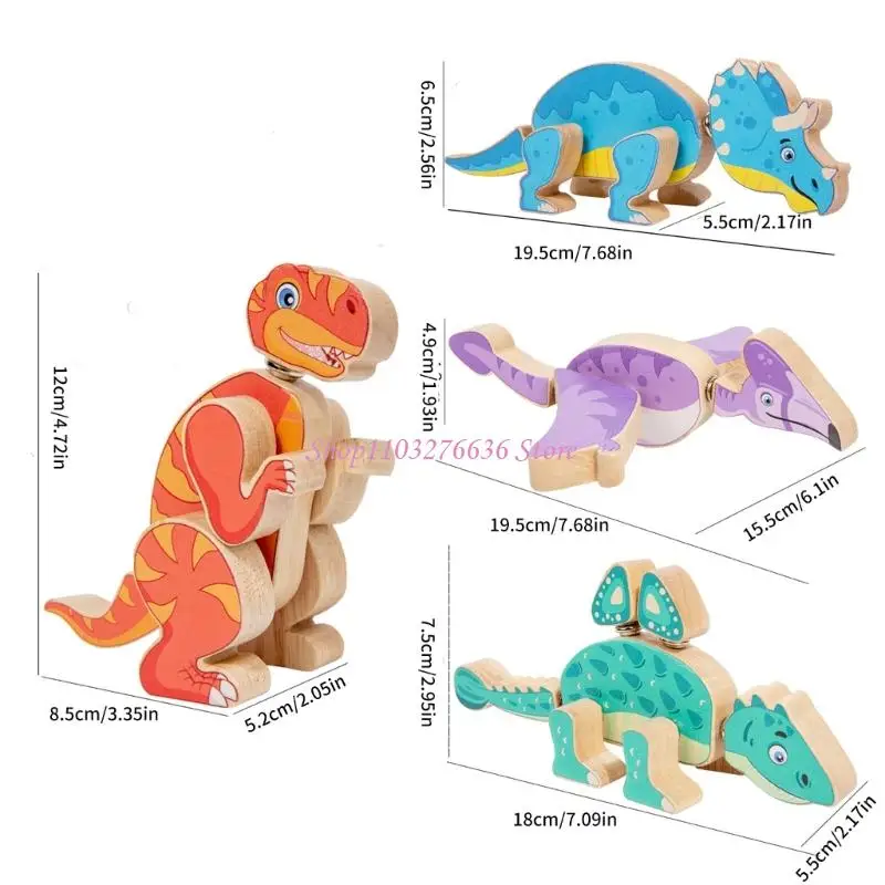 R6fd houten dinosaurus bouwsteen puzzel leren speelgoed peuter educatief geschenk